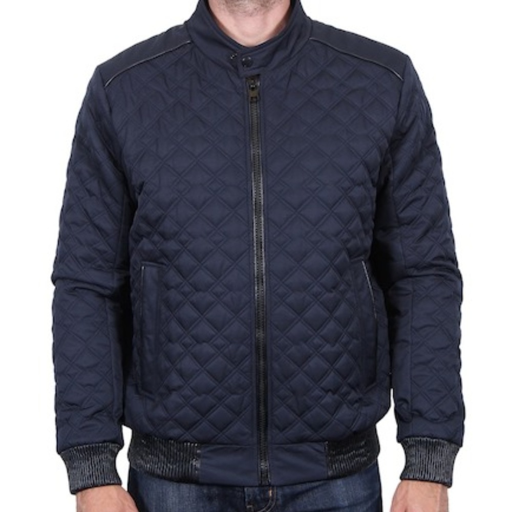 Tahari faux Leather Trim Quilted Bomber Jacket